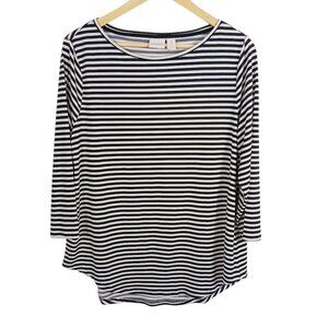 Chico's Size 2 (Large), Black & White Stripe Top, 3/4 Sleeve, Classic, French
